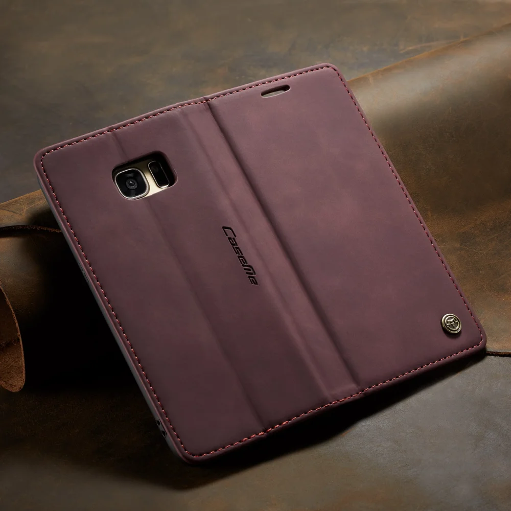 CASEME 013 Series Auto-absorbed Leather Wallet Stand Casing for Samsung Galaxy S7 edge G935 - Blue-Cellmalls