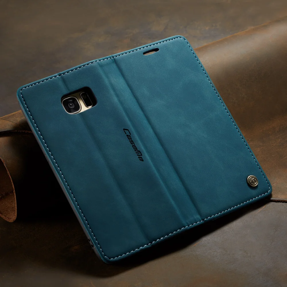 CASEME 013 Series Auto-absorbed Leather Wallet Stand Casing for Samsung Galaxy S7 edge G935 - Blue-Cellmalls