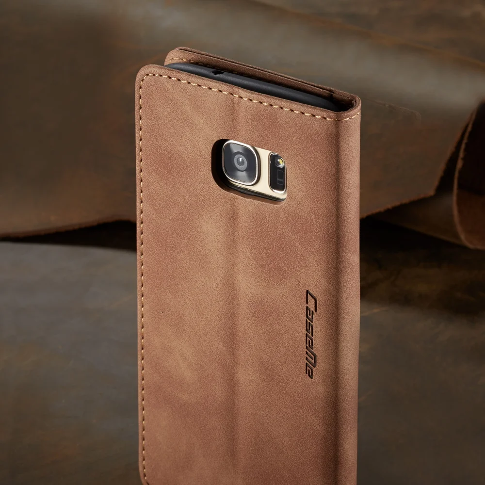 CASEME 013 Series Auto-absorbed Leather Wallet Stand Casing for Samsung Galaxy S7 edge G935 - Blue-Cellmalls
