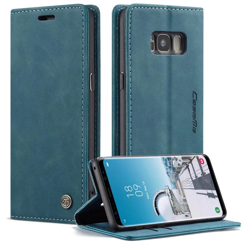 CASEME 013 Series Auto-absorbed Leather Wallet Stand Phone Case Cover for Samsung Galaxy S8 G950 - Blue-Cellmalls