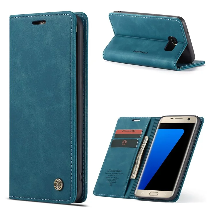 CASEME 013 Series Auto-absorbed Leather Wallet Stand Casing for Samsung Galaxy S7 edge G935 - Blue-Cellmalls