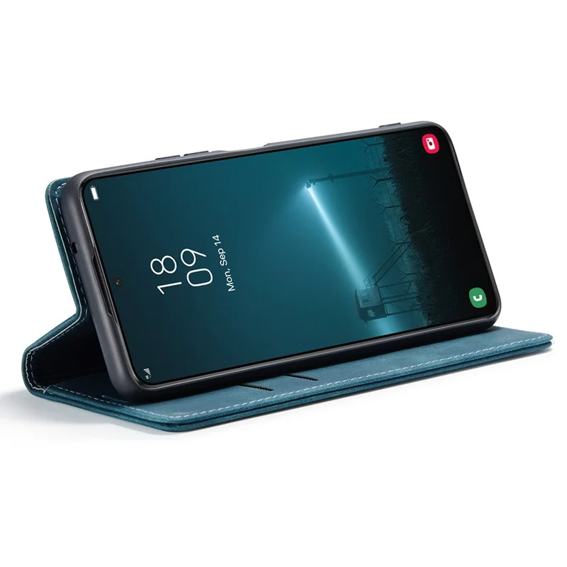 CASEME 013 Series for Samsung Galaxy S22 5G PU Leather Wallet Phone Case Stand Magnetic Absorption Card Holder Cover - Green-Cellmalls