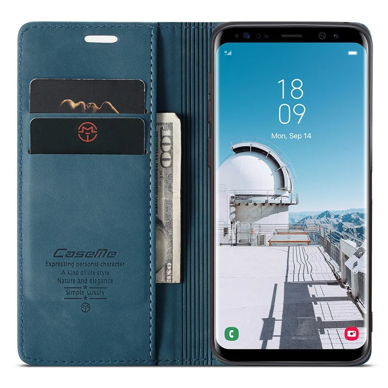 CASEME 013 Series Auto-absorbed Leather Wallet Stand Phone Case Cover for Samsung Galaxy S8 G950 - Blue-Cellmalls
