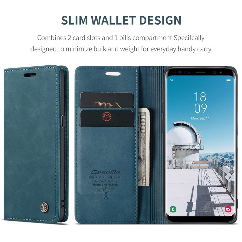 CASEME 013 Series Auto-absorbed Leather Wallet Stand Phone Case Cover for Samsung Galaxy S8 G950 - Blue-Cellmalls