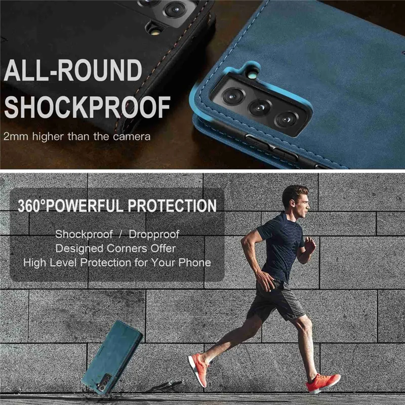 CASEME 013 Series for Samsung Galaxy S22 5G PU Leather Wallet Phone Case Stand Magnetic Absorption Card Holder Cover - Green-Cellmalls