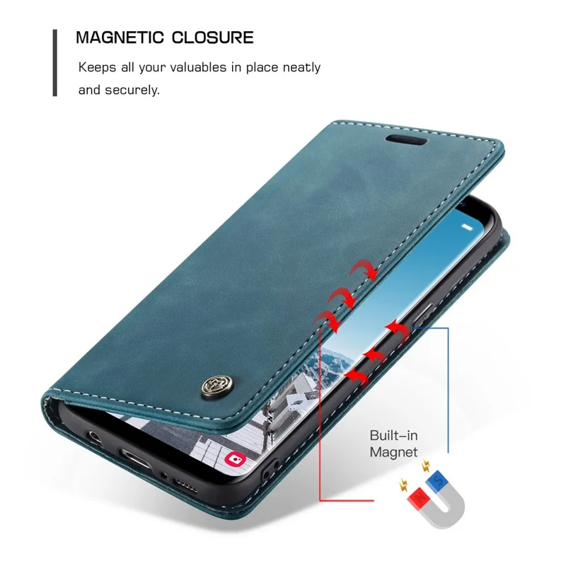CASEME 013 Series Auto-absorbed Leather Wallet Stand Phone Case Cover for Samsung Galaxy S8 G950 - Blue-Cellmalls