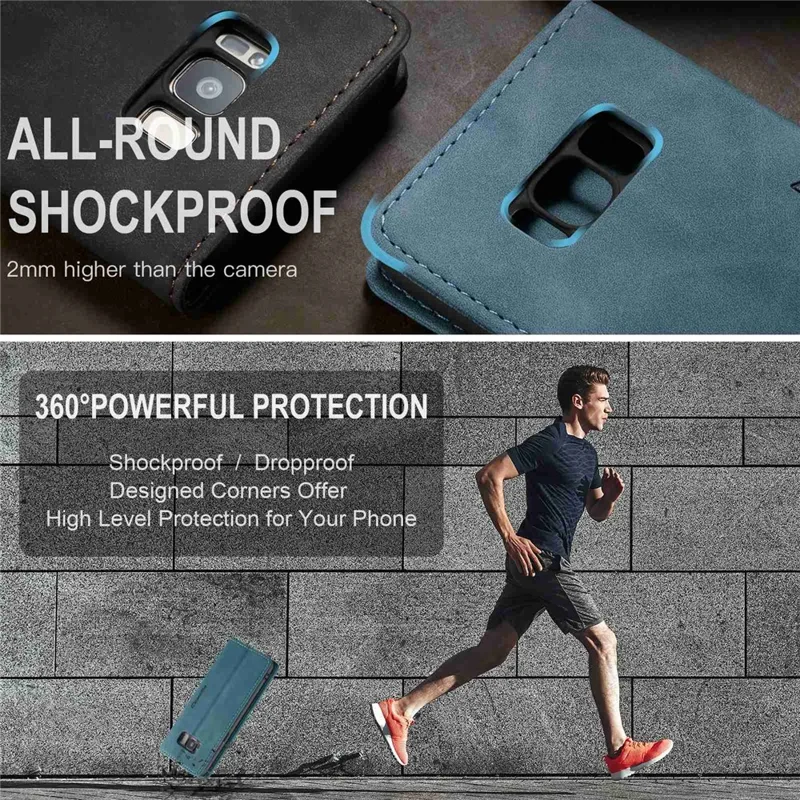 CASEME 013 Series Auto-absorbed Leather Wallet Stand Phone Case Cover for Samsung Galaxy S8 G950 - Blue-Cellmalls