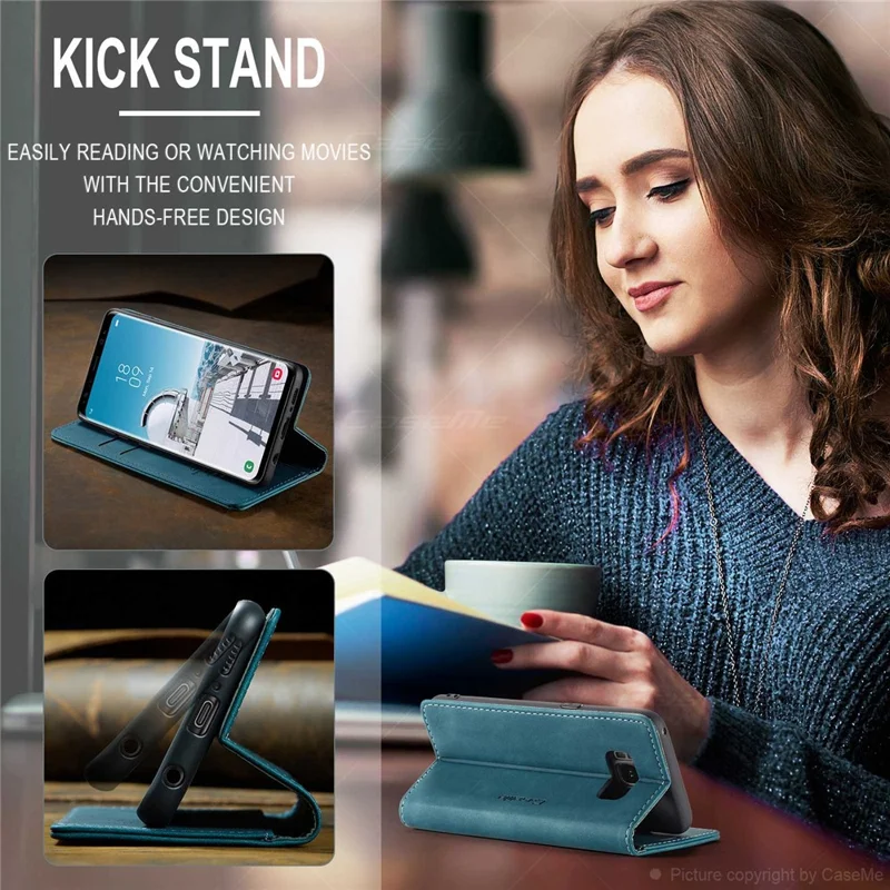 CASEME 013 Series Auto-absorbed Leather Wallet Stand Phone Case Cover for Samsung Galaxy S8 G950 - Blue-Cellmalls