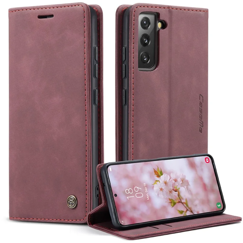 CASEME 013 Series for Samsung Galaxy S22 5G PU Leather Wallet Phone Case Stand Magnetic Absorption Card Holder Cover - Green-Cellmalls