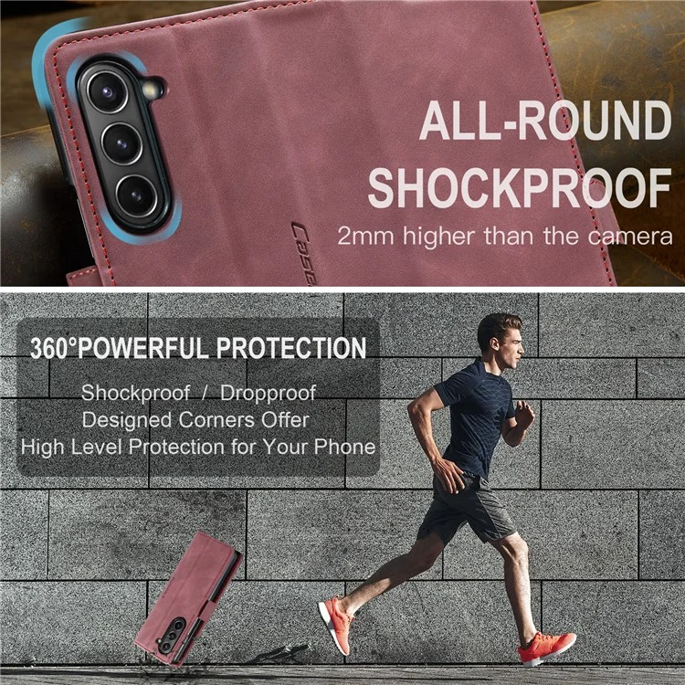 CASEME 013 Series For Samsung Galaxy Z Fold5 5G Wallet Leather Phone Case Stand Phone Cover - Wine Red-Cellmalls