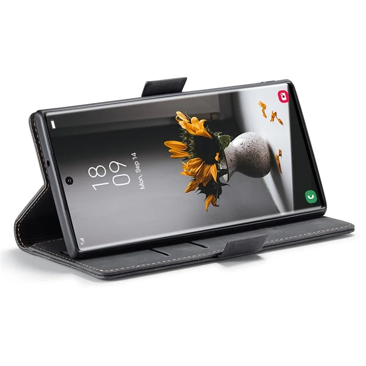 CASEME 013 Series for Samsung Galaxy S22 Ultra 5G Foldable Stand Wallet PU Leather + TPU Cover Auto-absorbed Magnetic Closing Phone Case - Black-Cellmalls