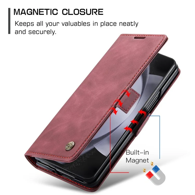 CASEME 013 Series For Samsung Galaxy Z Fold5 5G Wallet Leather Phone Case Stand Phone Cover - Wine Red-Cellmalls