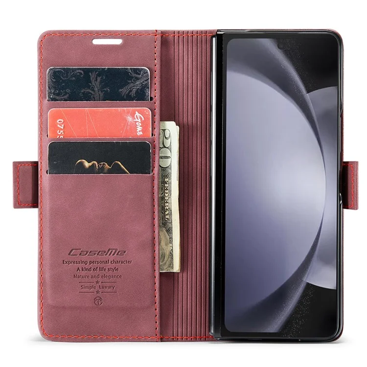 CASEME 013 Series For Samsung Galaxy Z Fold5 5G Wallet Leather Phone Case Stand Phone Cover - Wine Red-Cellmalls