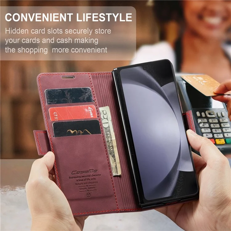 CASEME 013 Series For Samsung Galaxy Z Fold5 5G Wallet Leather Phone Case Stand Phone Cover - Wine Red-Cellmalls