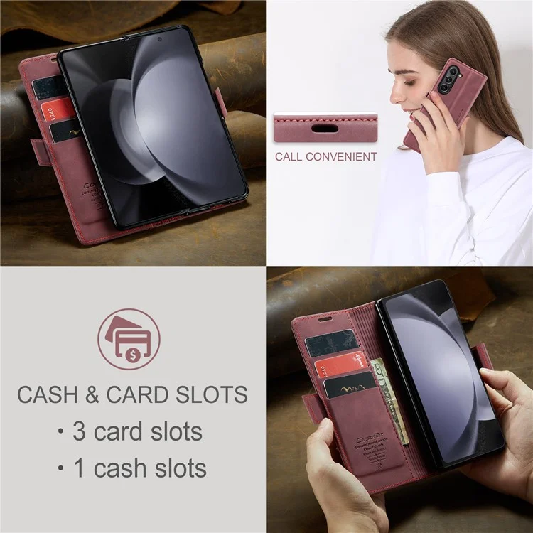 CASEME 013 Series For Samsung Galaxy Z Fold5 5G Wallet Leather Phone Case Stand Phone Cover - Wine Red-Cellmalls