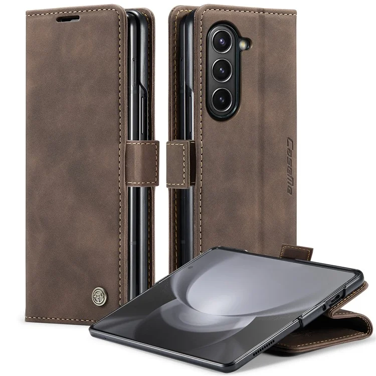 CASEME 013 Series For Samsung Galaxy Z Fold5 5G Wallet Leather Phone Case Stand Phone Cover - Wine Red-Cellmalls