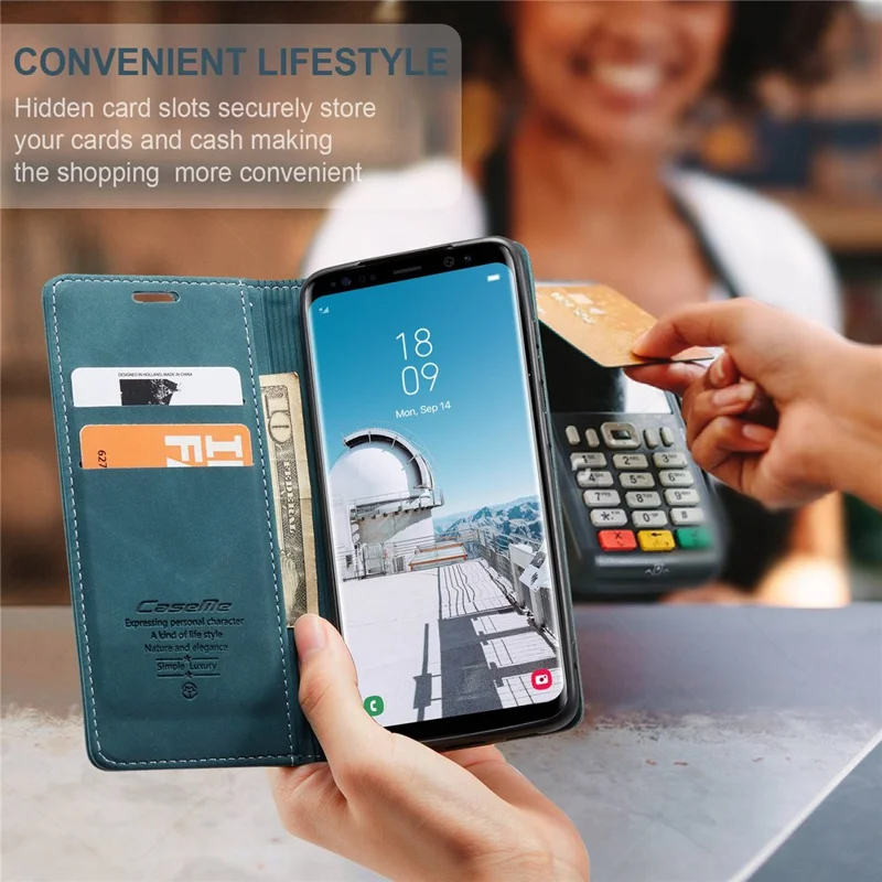 CASEME 013 Series Auto-absorbed Leather Wallet Stand Phone Case Cover for Samsung Galaxy S8 G950 - Blue-Cellmalls