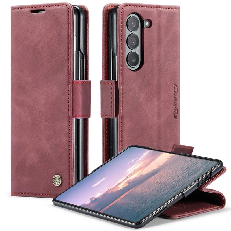 CASEME 013 Series For Samsung Galaxy Z Fold6 5G Phone Stand Case Shockproof PU Leather Cover Wallet - Wine Red-Cellmalls