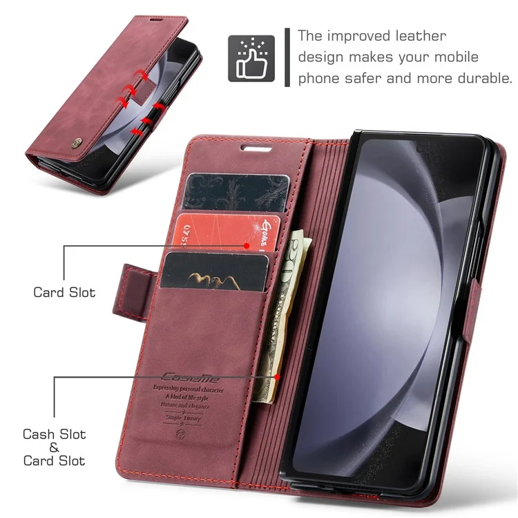 CASEME 013 Series For Samsung Galaxy Z Fold5 5G Wallet Leather Phone Case Stand Phone Cover - Wine Red-Cellmalls