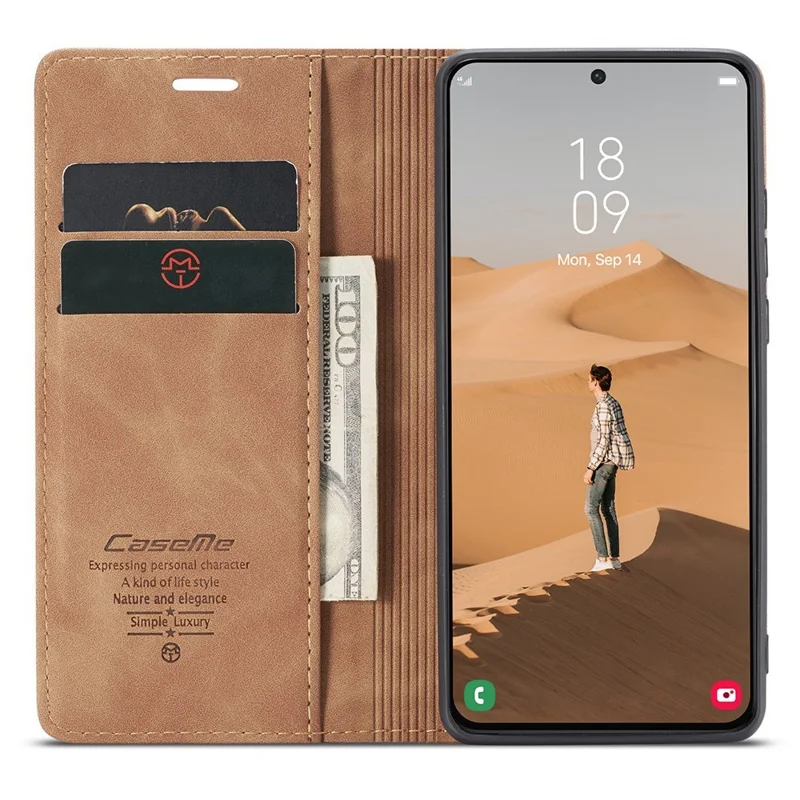 CASEME 013 Series TPU Inner Lining Cover Wallet Stand Design Lightweight Auto-absorbed PU Leather Phone Case for Samsung Galaxy S22+ 5G - Brown-Cellmalls