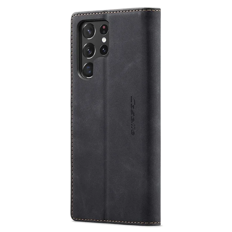 CASEME 013 Series for Samsung Galaxy S22 Ultra 5G Foldable Stand Wallet PU Leather + TPU Cover Auto-absorbed Magnetic Closing Phone Case - Black-Cellmalls