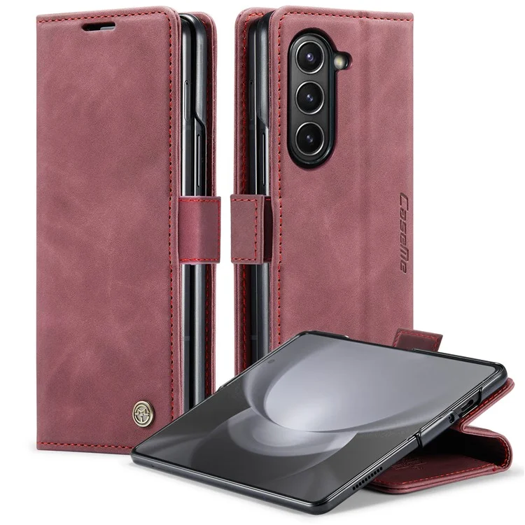 CASEME 013 Series For Samsung Galaxy Z Fold5 5G Wallet Leather Phone Case Stand Phone Cover - Wine Red-Cellmalls