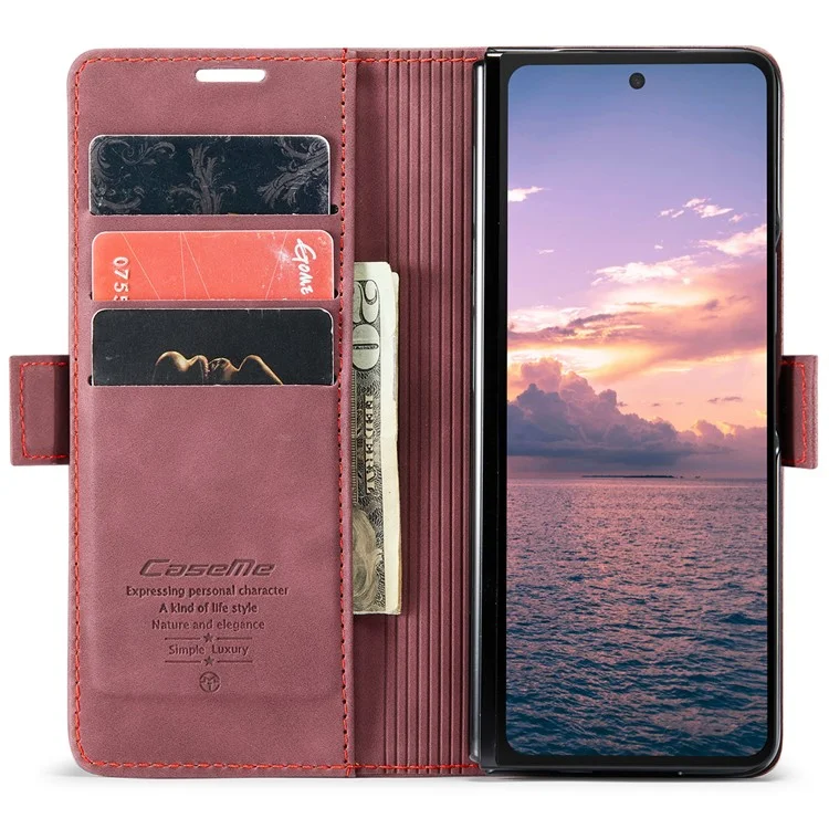 CASEME 013 Series For Samsung Galaxy Z Fold6 5G Phone Stand Case Shockproof PU Leather Cover Wallet - Wine Red-Cellmalls