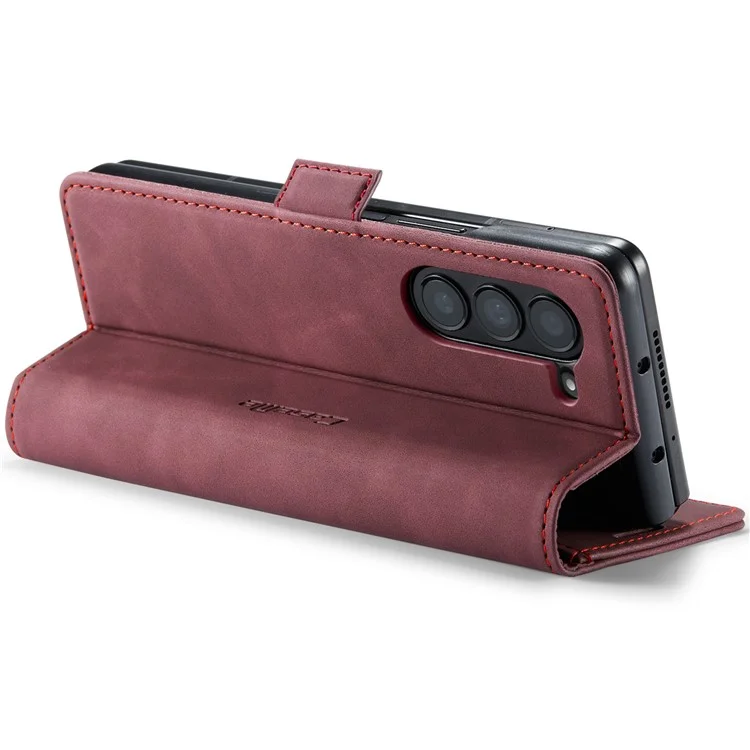 CASEME 013 Series For Samsung Galaxy Z Fold6 5G Phone Stand Case Shockproof PU Leather Cover Wallet - Wine Red-Cellmalls