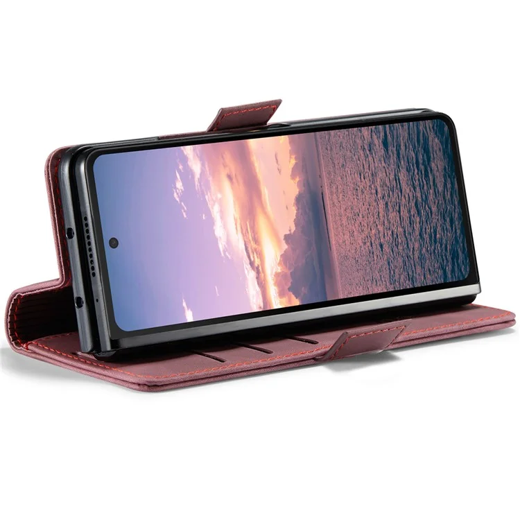 CASEME 013 Series For Samsung Galaxy Z Fold6 5G Phone Stand Case Shockproof PU Leather Cover Wallet - Wine Red-Cellmalls
