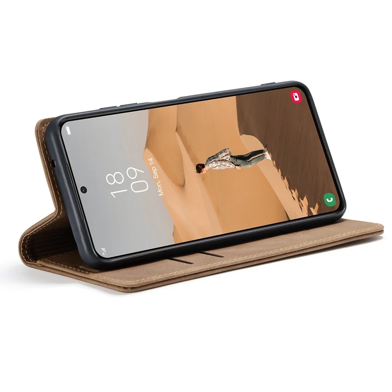 CASEME 013 Series TPU Inner Lining Cover Wallet Stand Design Lightweight Auto-absorbed PU Leather Phone Case for Samsung Galaxy S22+ 5G - Brown-Cellmalls