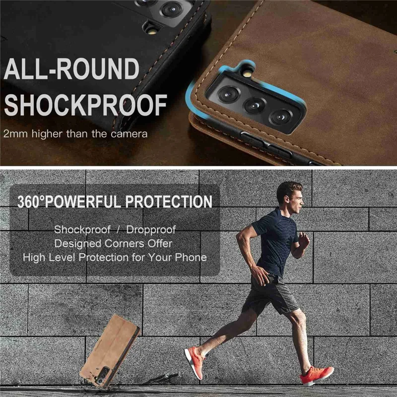 CASEME 013 Series TPU Inner Lining Cover Wallet Stand Design Lightweight Auto-absorbed PU Leather Phone Case for Samsung Galaxy S22+ 5G - Brown-Cellmalls