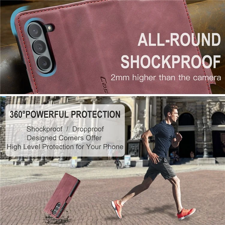 CASEME 013 Series For Samsung Galaxy Z Fold6 5G Phone Stand Case Shockproof PU Leather Cover Wallet - Wine Red-Cellmalls