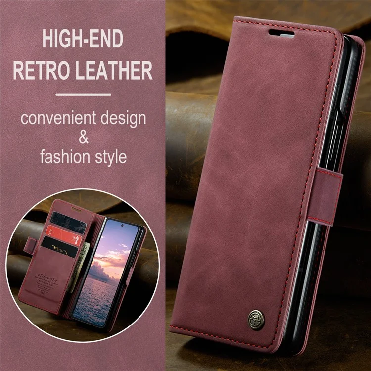 CASEME 013 Series For Samsung Galaxy Z Fold6 5G Phone Stand Case Shockproof PU Leather Cover Wallet - Wine Red-Cellmalls
