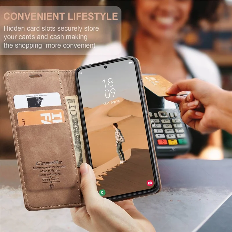 CASEME 013 Series TPU Inner Lining Cover Wallet Stand Design Lightweight Auto-absorbed PU Leather Phone Case for Samsung Galaxy S22+ 5G - Brown-Cellmalls
