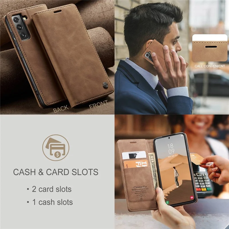 CASEME 013 Series TPU Inner Lining Cover Wallet Stand Design Lightweight Auto-absorbed PU Leather Phone Case for Samsung Galaxy S22+ 5G - Brown-Cellmalls
