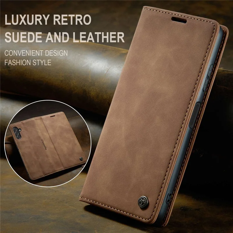 CASEME 013 Series TPU Inner Lining Cover Wallet Stand Design Lightweight Auto-absorbed PU Leather Phone Case for Samsung Galaxy S22+ 5G - Brown-Cellmalls