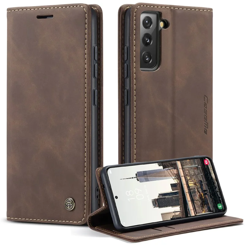 CASEME 013 Series TPU Inner Lining Cover Wallet Stand Design Lightweight Auto-absorbed PU Leather Phone Case for Samsung Galaxy S22+ 5G - Brown-Cellmalls