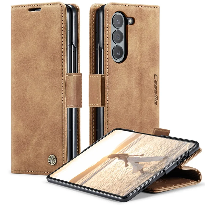 CASEME 013 Series For Samsung Galaxy Z Fold6 5G Phone Stand Case Shockproof PU Leather Cover Wallet - Wine Red-Cellmalls