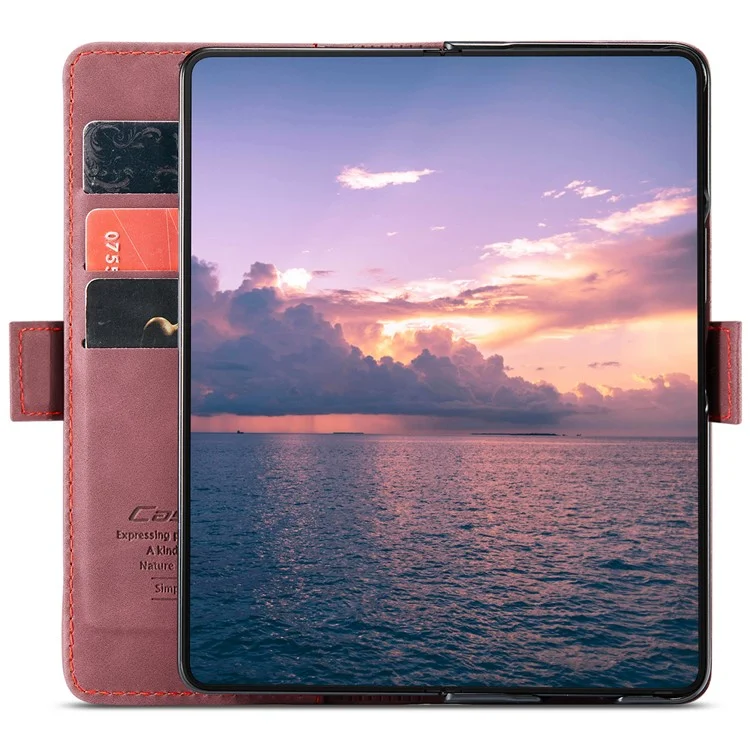 CASEME 013 Series For Samsung Galaxy Z Fold6 5G Phone Stand Case Shockproof PU Leather Cover Wallet - Wine Red-Cellmalls