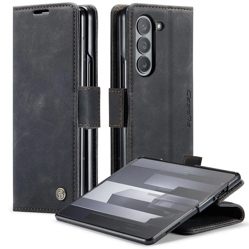 CASEME 013 Series For Samsung Galaxy Z Fold6 5G Phone Stand Case Shockproof PU Leather Cover Wallet - Wine Red-Cellmalls