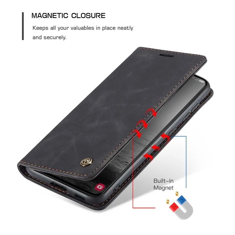 CASEME 013 Series For Samsung Galaxy S23 Stand Function PU Leather Wallet Case Magnetic Auto-absorbed Phone Case - Black-Cellmalls