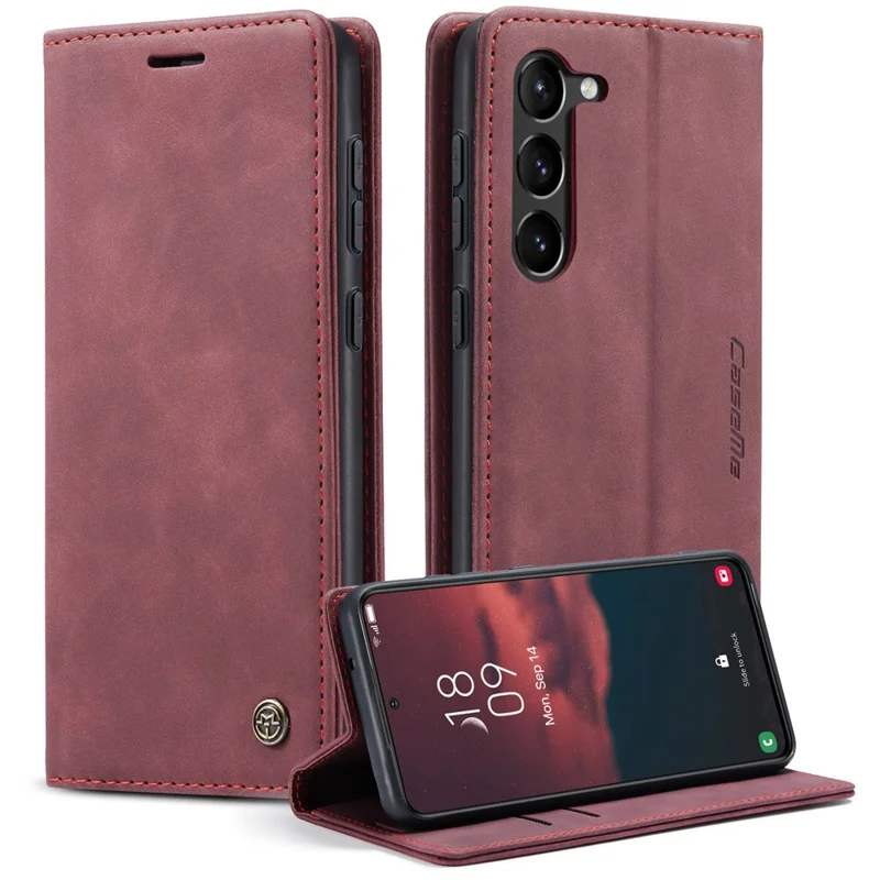 CASEME 013 Series For Samsung Galaxy S23 Stand Function PU Leather Wallet Case Magnetic Auto-absorbed Phone Case - Black-Cellmalls