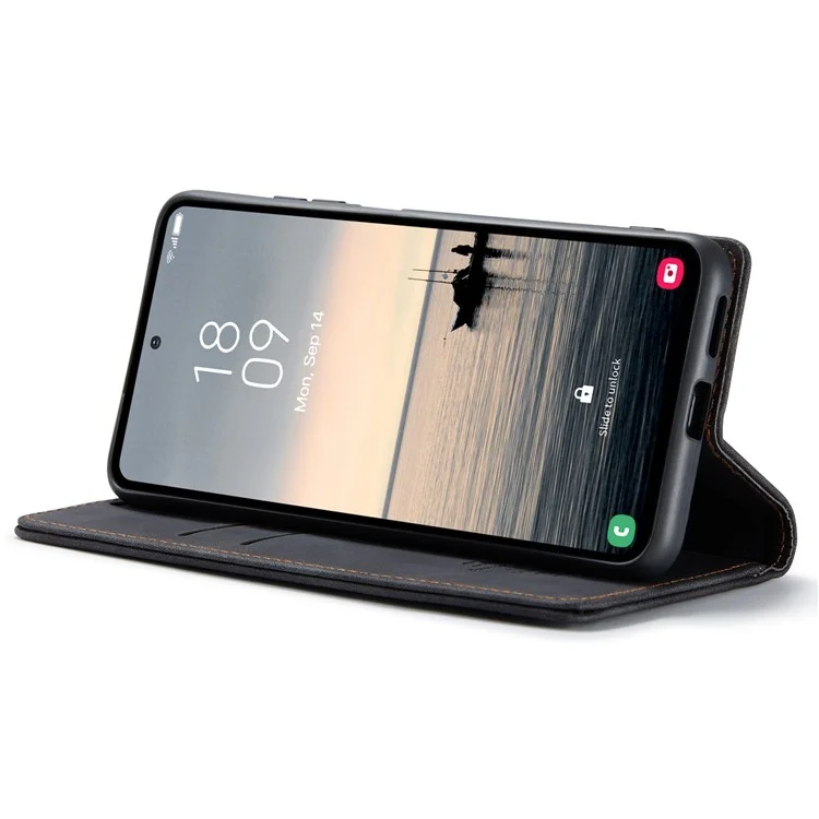 CASEME 013 Series For Samsung Galaxy S23 FE Case PU Leather Stand Folio Phone Cover - Black-Cellmalls