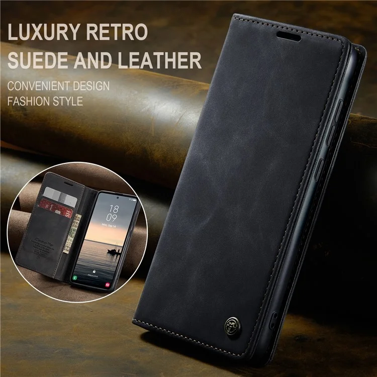 CASEME 013 Series For Samsung Galaxy S23 FE Case PU Leather Stand Folio Phone Cover - Black-Cellmalls