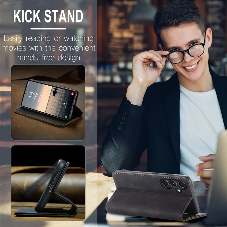 CASEME 013 Series For Samsung Galaxy S23 FE Case PU Leather Stand Folio Phone Cover - Black-Cellmalls