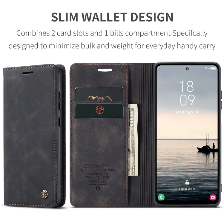 CASEME 013 Series For Samsung Galaxy S23 FE Case PU Leather Stand Folio Phone Cover - Black-Cellmalls
