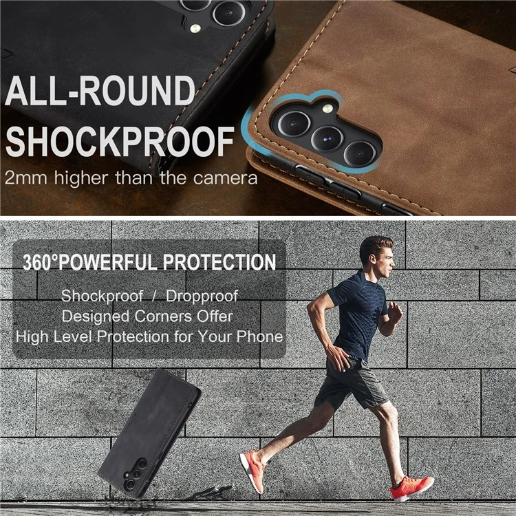 CASEME 013 Series For Samsung Galaxy S23 FE Case PU Leather Stand Folio Phone Cover - Black-Cellmalls