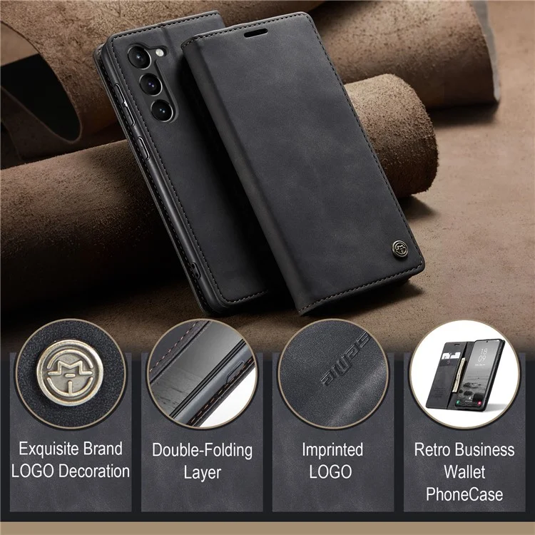 CASEME 013 Series For Samsung Galaxy S23 Stand Function PU Leather Wallet Case Magnetic Auto-absorbed Phone Case - Black-Cellmalls