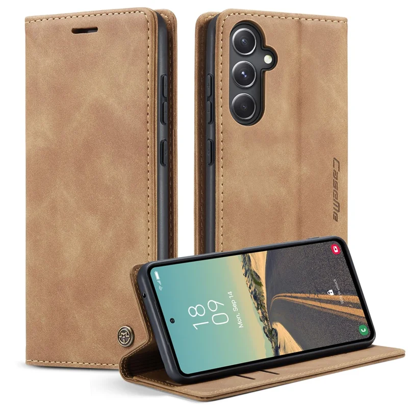 CASEME 013 Series For Samsung Galaxy S23 FE Case PU Leather Stand Folio Phone Cover - Black-Cellmalls