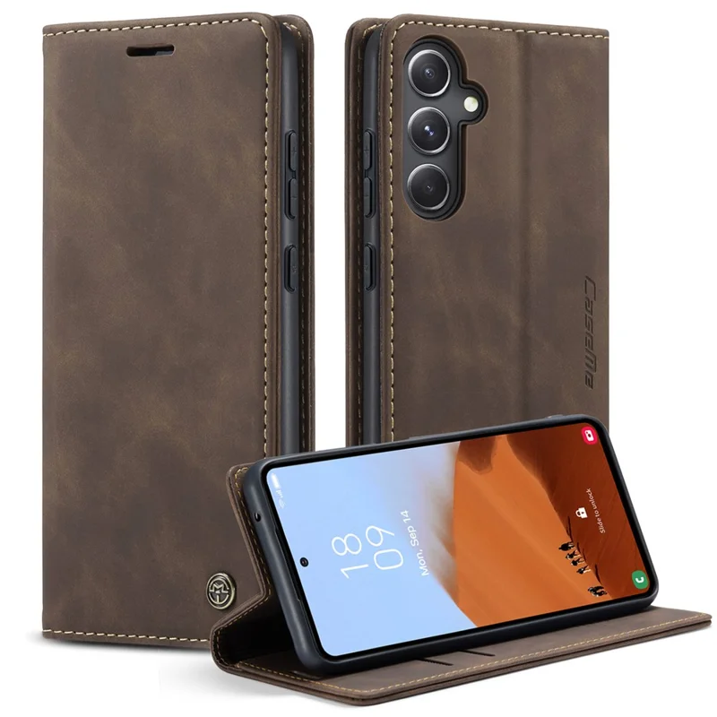 CASEME 013 Series For Samsung Galaxy S23 FE Case PU Leather Stand Folio Phone Cover - Black-Cellmalls